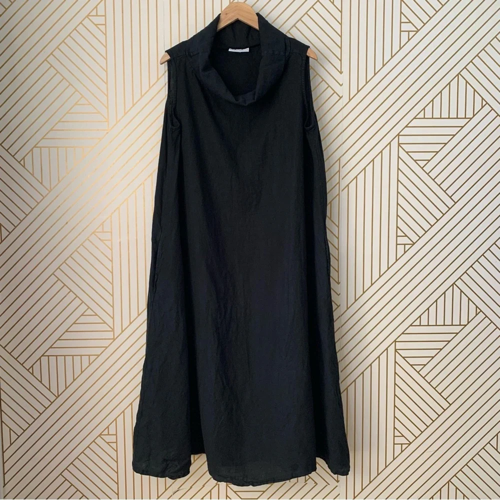 Bryn Walker Henrietta 100% Linen Cowl Neck Lagenlook Sleeveless Dress Pockets M - Picture 11 of 12